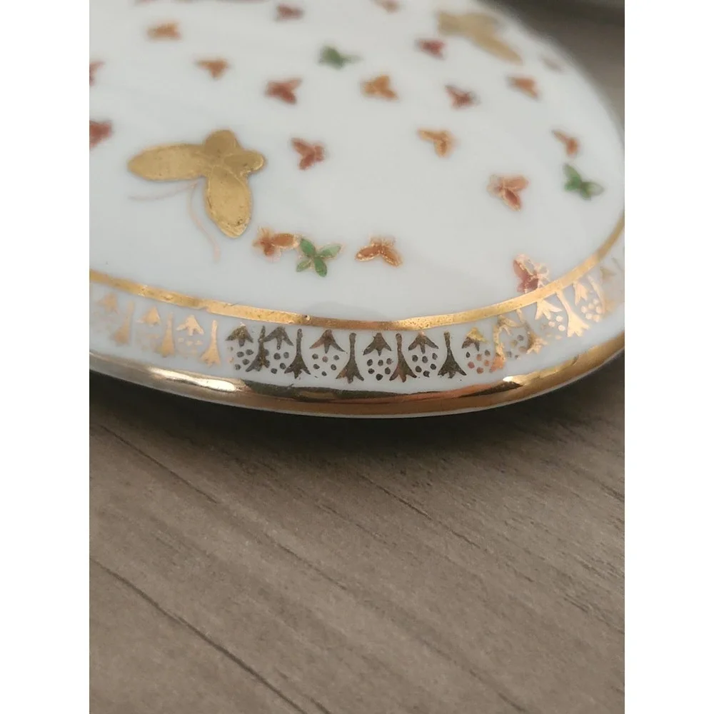 Vth Antq Ardalt Porcelain Butterflies Trinket Box Gold Handpainted Oval Gift